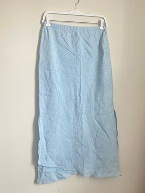 Chicos Linen Coastal Blue Slit Layer Asymmetrical Maxi Skirt Gypsy